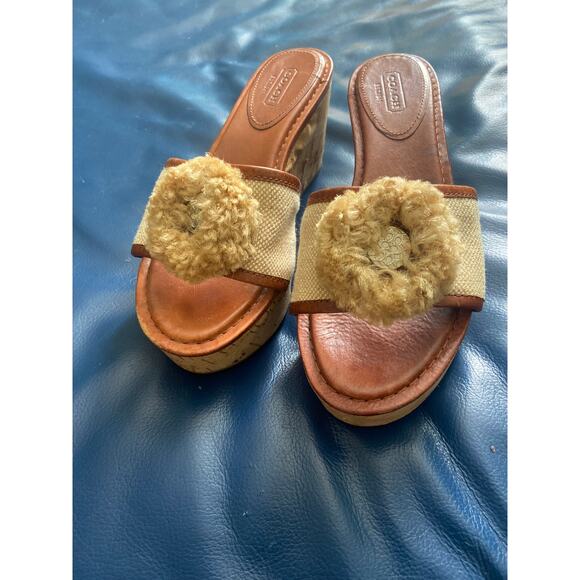COACH JAZMIN Cork Platform Wedge Slides - Picture 1 of 7